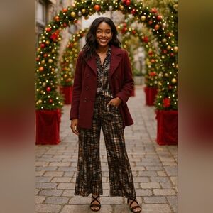 Mossimo Abstract Orange &Black Patterned V- Neck Top & Pants Set ~ Size Medium